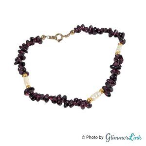 Vintage Garnet & Pearl Chip Bead Bracelet – Size 7.5"